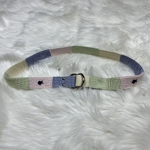 Blue Fish River Medium Fabric Patch Multi-Color Belt Slip Thru Buckle Preppy - Picture 1 of 10